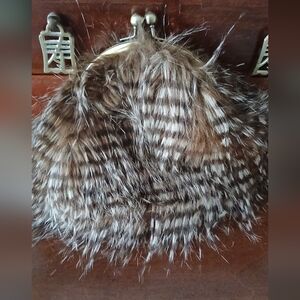 Chicos Small Feather Fur Chain Purse